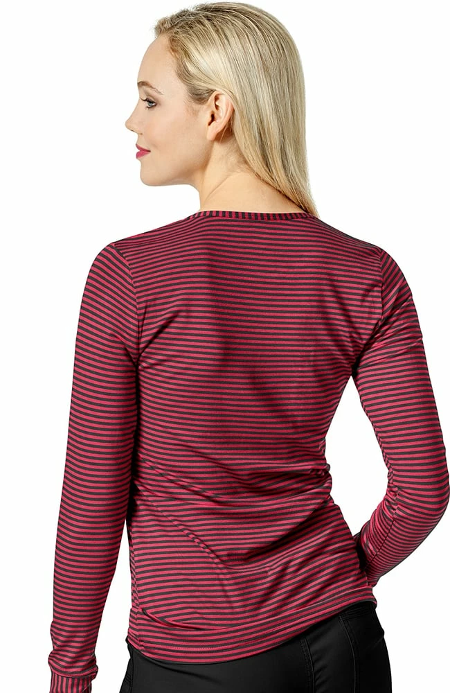 WonderWink Clearance Women's Silky Long Sleeve Stripe Print Underscrub T-Shirt 3 WonderWink Clearance Women's Silky Long Sleeve Stripe Print Underscrub T-Shirt - Image 2