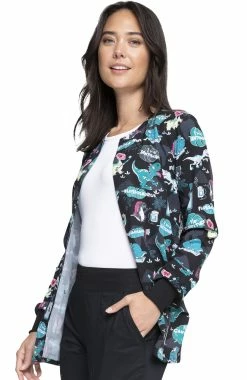 Cherokee Clearance Women's I'm A Dentisaurus Print Jacket -Scrubs for Women shop 3 ck ck321 printclearance 650