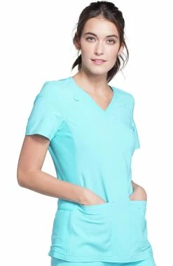Cherokee Clearance Women's V-Neck Knit Panel Solid Scrub Top -Scrubs for Women shop 3 ck ck605 clearance 650