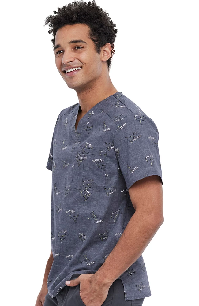 Cherokee Clearance Men's Rawrsome Print Scrub Top 5 Cherokee Clearance Men's Rawrsome Print Scrub Top - Image 3