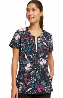 Cherokee Women's Zip-Front Wild Fleur You Print Scrub Top -Scrubs for Women shop 3 ck ck772 print 650