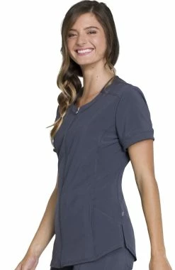 Cherokee Women's Zip Front Round Neck Solid Scrub Top -Scrubs for Women shop 3 ck ck810a 650