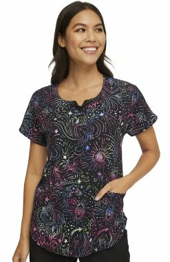 Heartsoul Clearance Women's Round Neck Celestial Twist Print Scrub Top -Scrubs for Women shop 3 ck hs685 printclearance 650