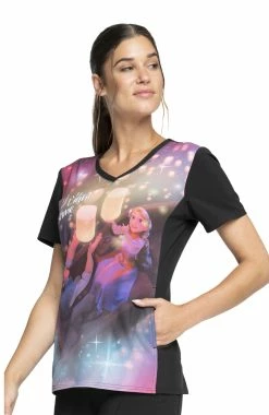 Cherokee Clearance Women's Let Your Light Shine Print Scrub Top -Scrubs for Women shop 3 ck tf627 printclearance 650 2