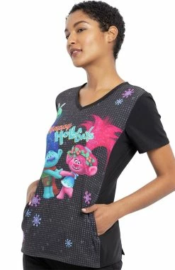 Cherokee Clearance Women's Trolls Holla Days Print Scrub Top -Scrubs for Women shop 3 ck tf627 printclearance 650