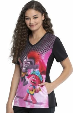 Cherokee Clearance Women's Battle Of The Bands Print Scrub Top -Scrubs for Women shop 3 ck tf627 printclearance 650 3