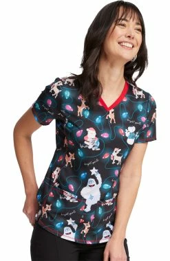 Cherokee Women's Bright Spirits Print Scrub Top -Scrubs for Women shop 3 ck tf784 print 650
