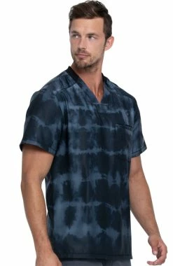 Dickies Clearance Men's Tie Dye Stripes Pewter Print Scrub Top -Scrubs for Women shop 3 di dk613 printclearance 650