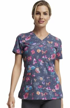 Dickies Women's Butterflies Abloom Print Scrub Top -Scrubs for Women shop 3 di dk616 print 650