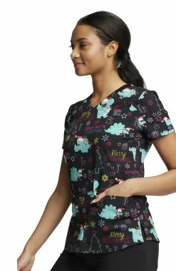 Dickies Women's V-Neck Merry RexMas Print Scrub Top -Scrubs for Women shop 3 di dk876 print 650