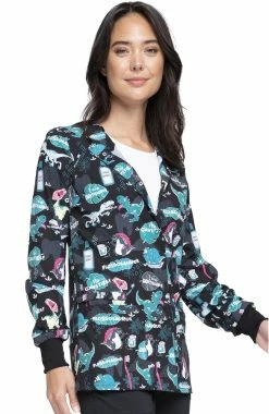 Cherokee Clearance Women's I'm A Dentisaurus Print Jacket -Scrubs for Women shop 4 ck ck321 printclearance 650