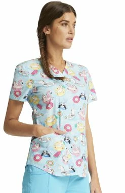 Cherokee Clearance Women's Go With The Float Print Scrub Top -Scrubs for Women shop 4 ck ck652 printclearance 650