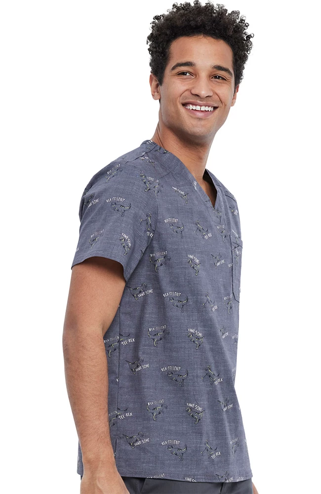Cherokee Clearance Men's Rawrsome Print Scrub Top 6 Cherokee Clearance Men's Rawrsome Print Scrub Top - Image 4