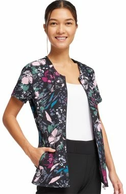 Cherokee Women's Zip-Front Wild Fleur You Print Scrub Top -Scrubs for Women shop 4 ck ck772 print 650