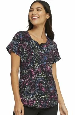 Heartsoul Clearance Women's Round Neck Celestial Twist Print Scrub Top -Scrubs for Women shop 4 ck hs685 printclearance 650