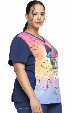 Cherokee Clearance Women's Happy Hug Day Print Scrub Top -Scrubs for Women shop 4 ck tf627 printclearance 650 1