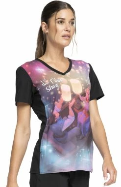 Cherokee Clearance Women's Let Your Light Shine Print Scrub Top -Scrubs for Women shop 4 ck tf627 printclearance 650 2