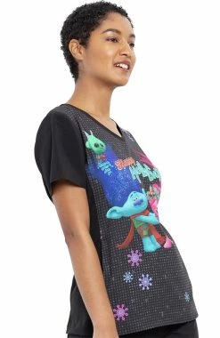 Cherokee Clearance Women's Trolls Holla Days Print Scrub Top -Scrubs for Women shop 4 ck tf627 printclearance 650