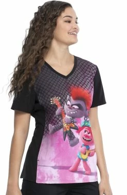 Cherokee Clearance Women's Battle Of The Bands Print Scrub Top -Scrubs for Women shop 4 ck tf627 printclearance 650 3