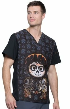 Cherokee Clearance Men's V-Neck Disney Pixar Coco Print Scrub Top -Scrubs for Women shop 4 ck tf700 printclearance 650
