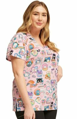 Cherokee Women's Supercute Stickers Print Scrub Top -Scrubs for Women shop 4 ck tf776 print 650
