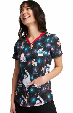 Cherokee Women's Bright Spirits Print Scrub Top -Scrubs for Women shop 4 ck tf784 print 650