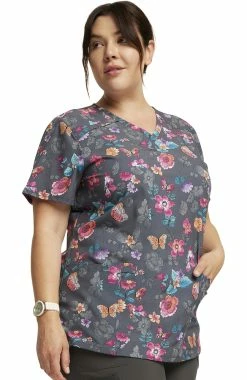 Dickies Women's Butterflies Abloom Print Scrub Top -Scrubs for Women shop 4 di dk616 print 650