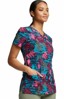 Dickies Women's V-Neck Falling Foliage Print Scrub Top -Scrubs for Women shop 4 di dk717 print 650