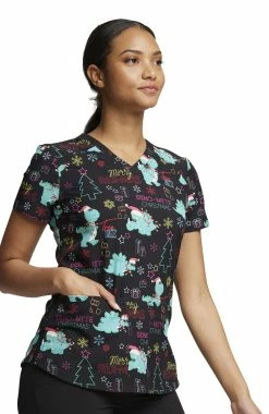 Dickies Women's V-Neck Merry RexMas Print Scrub Top -Scrubs for Women shop 4 di dk876 print 650