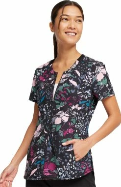 Cherokee Women's Zip-Front Wild Fleur You Print Scrub Top -Scrubs for Women shop 5 ck ck772 print 650