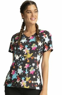 Cherokee Clearance Women's Stars Of Sesame Print Scrub Top -Scrubs for Women shop 5 ck tf659 printclearance 650