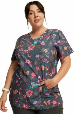 Dickies Women's Butterflies Abloom Print Scrub Top -Scrubs for Women shop 6 di dk616 print 650
