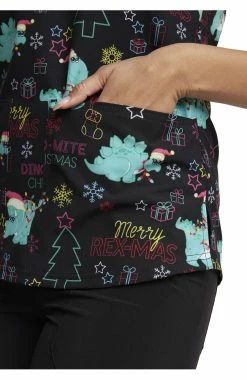 Dickies Women's V-Neck Merry RexMas Print Scrub Top -Scrubs for Women shop 6 di dk876 print 650